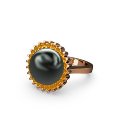 Gün Işığı İnci Yüzük - Siyah inci ve sitrin 18 ayar rose altın yüzük #1p0klpt