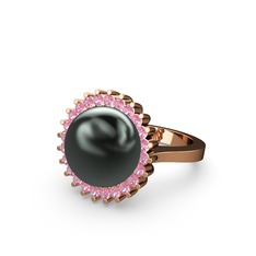 Gün Işığı İnci Yüzük - Siyah inci ve pembe kuvars 8 ayar rose altın yüzük #1sdgbj4