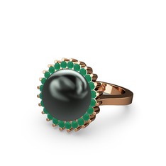 Gün Işığı İnci Yüzük - Siyah inci ve kök zümrüt 18 ayar rose altın yüzük #1sh4nei