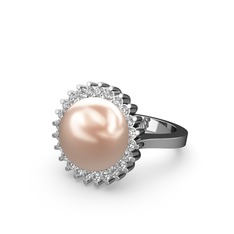 Gün Işığı İnci Yüzük - Pembe inci ve pırlanta 8 ayar beyaz altın yüzük (0.48 karat) #1td28iz