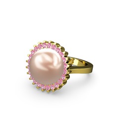 Gün Işığı İnci Yüzük - Pembe inci ve pembe kuvars 925 ayar altın kaplama gümüş yüzük #1w6e6m1