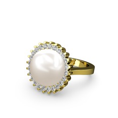 Gün Işığı İnci Yüzük - Inci ve pırlanta 18 ayar altın yüzük (0.48 karat) #3a9slb