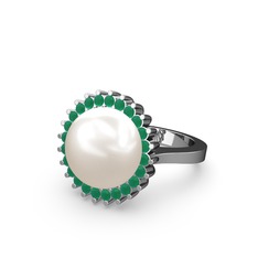 Gün Işığı İnci Yüzük - Inci ve kök zümrüt 925 ayar gümüş yüzük #5zj7hz