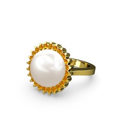 Gün Işığı İnci Yüzük - Inci ve sitrin 8 ayar altın yüzük #9adelh