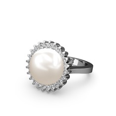 Gün Işığı İnci Yüzük - Inci ve swarovski 18 ayar beyaz altın yüzük #9beo50