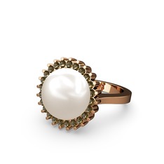 Inci ve dumanlı kuvars 925 ayar rose altın kaplama gümüş yüzük