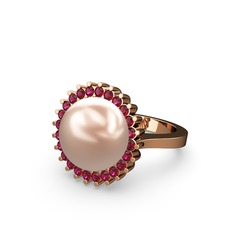 Gün Işığı İnci Yüzük - Pembe inci ve rodolit garnet 18 ayar rose altın yüzük #b2jwd