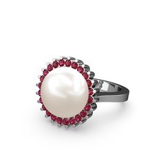 Inci ve rodolit garnet 18 ayar beyaz altın yüzük