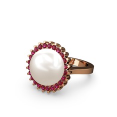 Gün Işığı İnci Yüzük - Inci ve rodolit garnet 18 ayar rose altın yüzük #pz906a