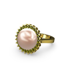 Gün Işığı İnci Yüzük - Pembe inci ve peridot 14 ayar altın yüzük #qne2ff