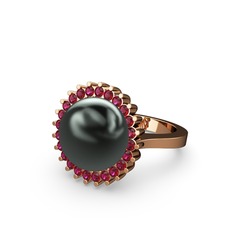 Siyah inci ve rodolit garnet 18 ayar rose altın yüzük