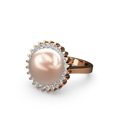Gün Işığı İnci Yüzük - Pembe inci ve beyaz zirkon 925 ayar rose altın kaplama gümüş yüzük #t6l4wq