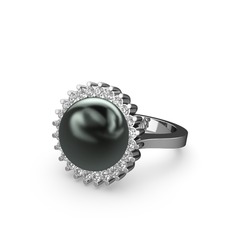 Siyah inci ve swarovski 14 ayar beyaz altın yüzük