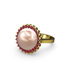 Gün Işığı İnci Yüzük - Pembe inci ve rodolit garnet 14 ayar altın yüzük #vh58s2