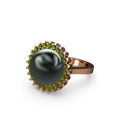 Siyah inci ve peridot 18 ayar rose altın yüzük
