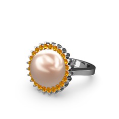 Gün Işığı İnci Yüzük - Pembe inci ve sitrin 925 ayar gümüş yüzük #y1fo6b