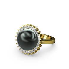 Siyah inci ve swarovski 18 ayar altın yüzük
