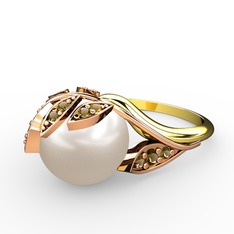 İncili Yaprak Yüzük - Inci ve dumanlı kuvars 925 ayar rose altın kaplama gümüş yüzük #118z4ro