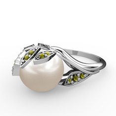 İncili Yaprak Yüzük - Inci ve peridot 925 ayar gümüş yüzük #134i5mw