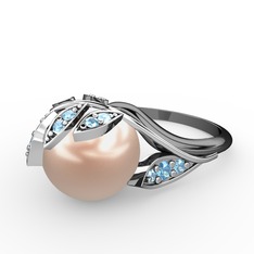 İncili Yaprak Yüzük - Pembe inci ve akuamarin 925 ayar gümüş yüzük #16g2wsh