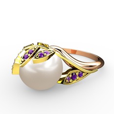 Inci ve ametist 14 ayar altın yüzük