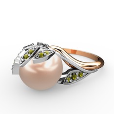 İncili Yaprak Yüzük - Pembe inci ve peridot 925 ayar gümüş yüzük #191h390