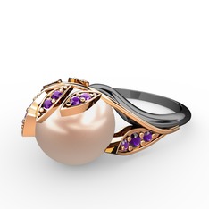 İncili Yaprak Yüzük - Pembe inci ve ametist 8 ayar rose altın yüzük #1dfn5vd
