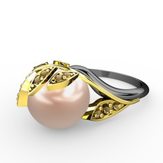 İncili Yaprak Yüzük - Pembe inci ve dumanlı kuvars 8 ayar altın yüzük #1go5tgy