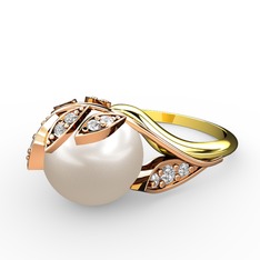 İncili Yaprak Yüzük - Inci ve swarovski 8 ayar rose altın yüzük #1hrz84y