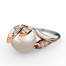 İncili Yaprak Yüzük - Inci ve swarovski 8 ayar rose altın yüzük #1j54ru3