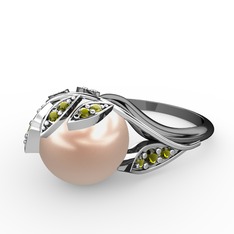 İncili Yaprak Yüzük - Pembe inci ve peridot 925 ayar gümüş yüzük #1koj68z