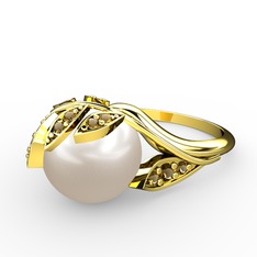 İncili Yaprak Yüzük - Inci ve dumanlı kuvars 925 ayar altın kaplama gümüş yüzük #1lj86dx