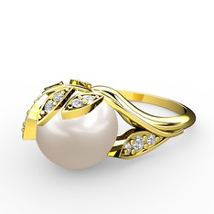 İncili Yaprak Yüzük - Inci ve swarovski 14 ayar altın yüzük #1lwdpxn