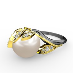 İncili Yaprak Yüzük - Inci ve swarovski 18 ayar altın yüzük #1mg1e7f
