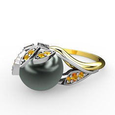 Siyah inci ve sitrin 925 ayar gümüş yüzük