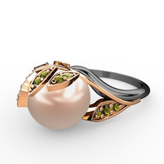İncili Yaprak Yüzük - Pembe inci ve peridot 14 ayar rose altın yüzük #1p03v2y