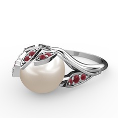 Inci ve kök yakut 18 ayar beyaz altın yüzük