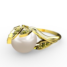 İncili Yaprak Yüzük - Inci ve peridot 925 ayar altın kaplama gümüş yüzük #1tc1g4n