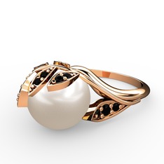 Inci ve siyah zirkon 925 ayar rose altın kaplama gümüş yüzük