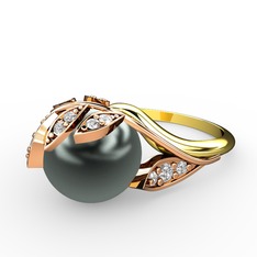 Siyah inci ve swarovski 14 ayar rose altın yüzük