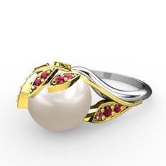 İncili Yaprak Yüzük - Inci ve rodolit garnet 8 ayar altın yüzük #1x3as8i