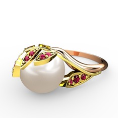 Inci ve rodolit garnet 14 ayar altın yüzük