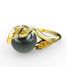 Siyah inci ve sitrin 8 ayar altın yüzük