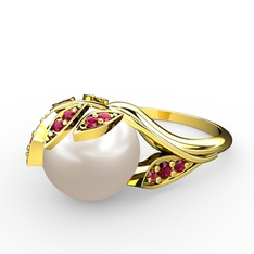 Inci ve rodolit garnet 14 ayar altın yüzük