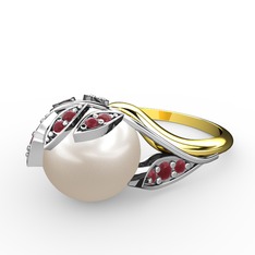 Inci ve kök yakut 8 ayar beyaz altın yüzük