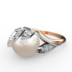 İncili Yaprak Yüzük - Inci ve swarovski 14 ayar beyaz altın yüzük #703xf0