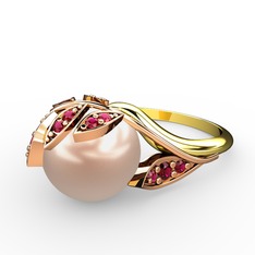 İncili Yaprak Yüzük - Pembe inci ve rodolit garnet 925 ayar rose altın kaplama gümüş yüzük #7qdeox