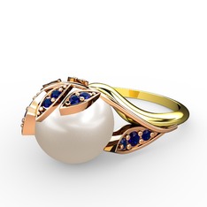 İncili Yaprak Yüzük - Inci ve lab safir 925 ayar rose altın kaplama gümüş yüzük #9dpa3w