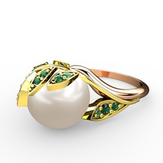 İncili Yaprak Yüzük - Inci ve yeşil kuvars 925 ayar altın kaplama gümüş yüzük #bki3ll