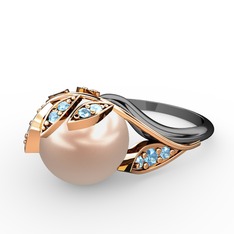 İncili Yaprak Yüzük - Pembe inci ve akuamarin 925 ayar rose altın kaplama gümüş yüzük #dgd4b4
